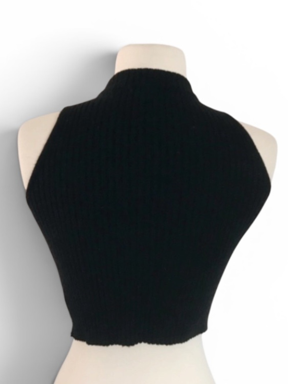 AEO DON’T ASK WHY Ribbed Stretch Halter Crop Top OS Black - Picture 3 of 10